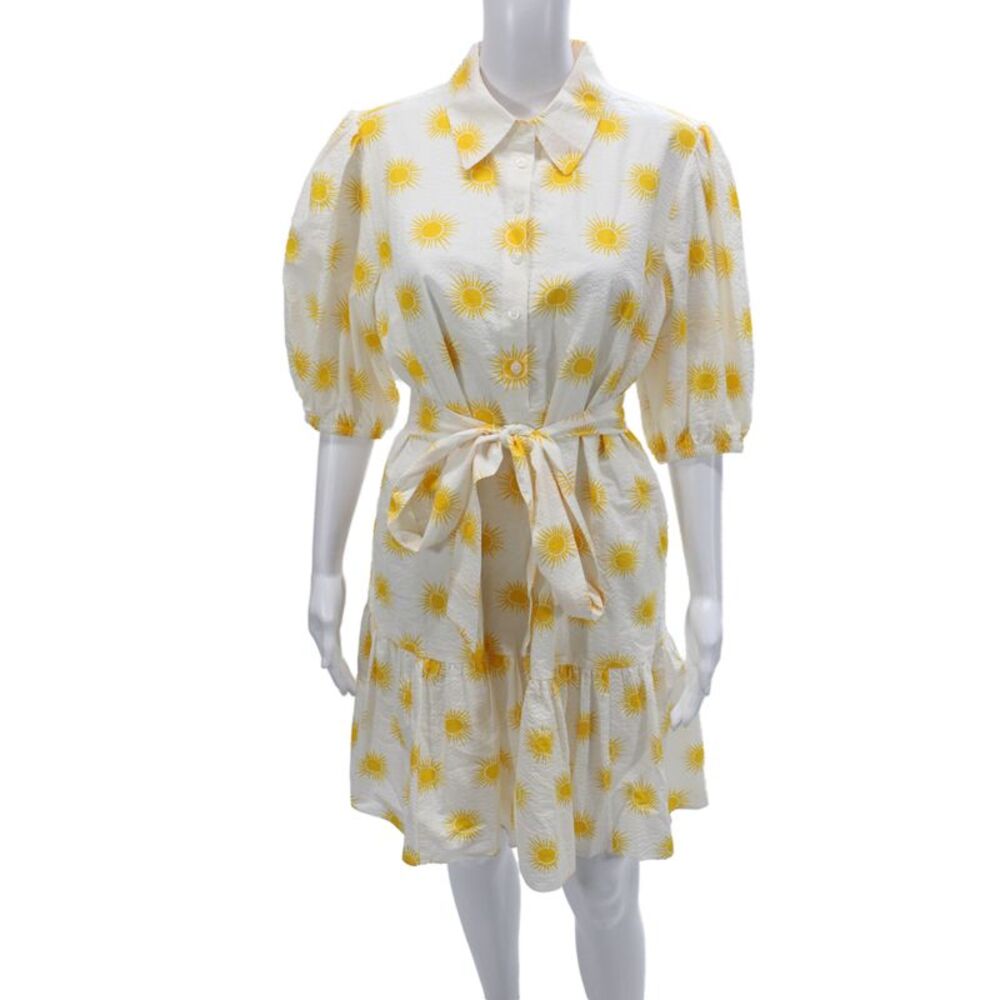 Kate Spade New York Women Shirt Dress Floral Knee Short Sleeve White Size XL